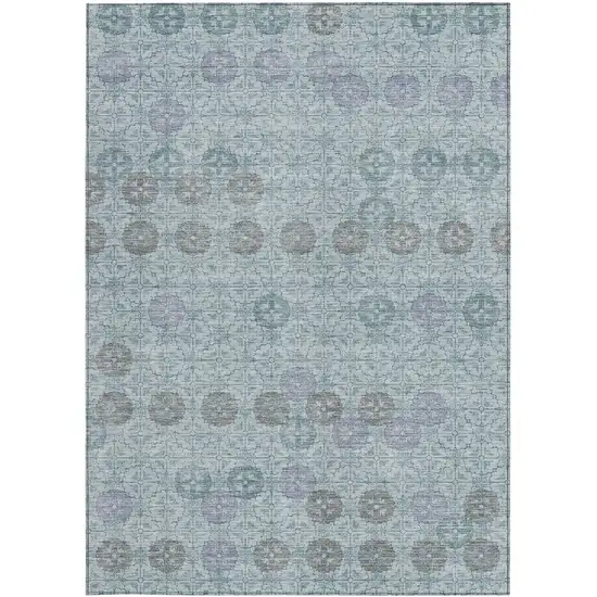 Teal Blue And Gray Geometric Washable Indoor Outdoor Area Rug Photo 4
