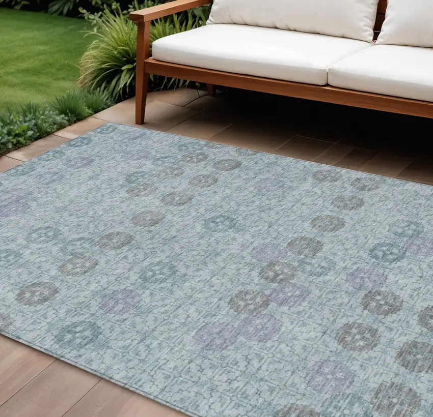 Teal Blue And Gray Geometric Washable Indoor Outdoor Area Rug Photo 2