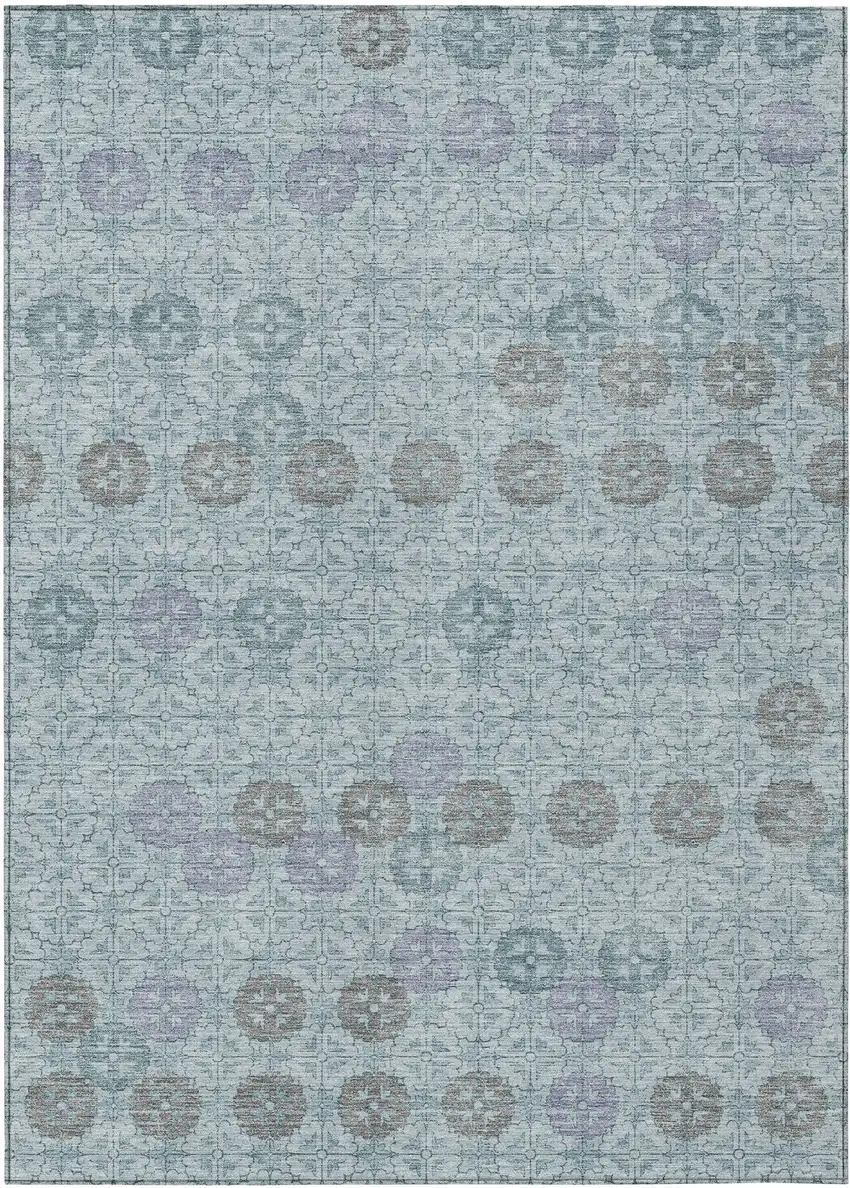 Teal Blue And Gray Geometric Washable Indoor Outdoor Area Rug Photo 1