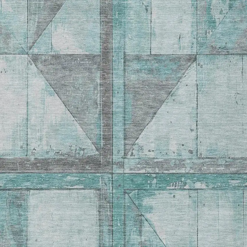 Teal Blue And Gray Geometric Washable Indoor Outdoor Area Rug Photo 4