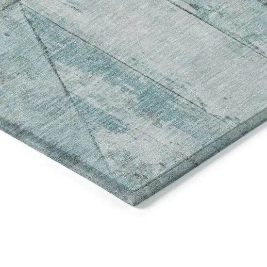 Teal Blue And Gray Geometric Washable Indoor Outdoor Area Rug Photo 9