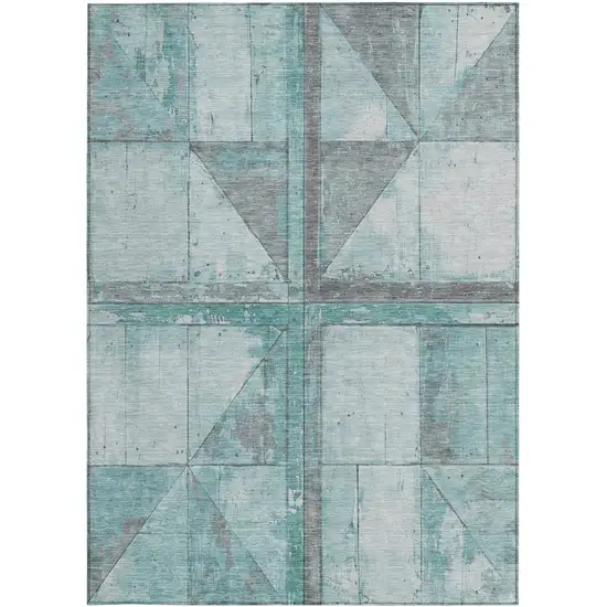 Teal Blue And Gray Geometric Washable Indoor Outdoor Area Rug Photo 3