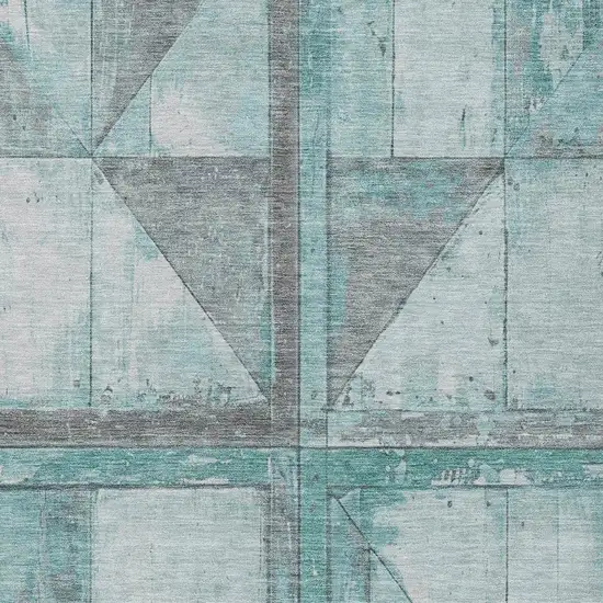 Teal Blue And Gray Geometric Washable Indoor Outdoor Area Rug Photo 4
