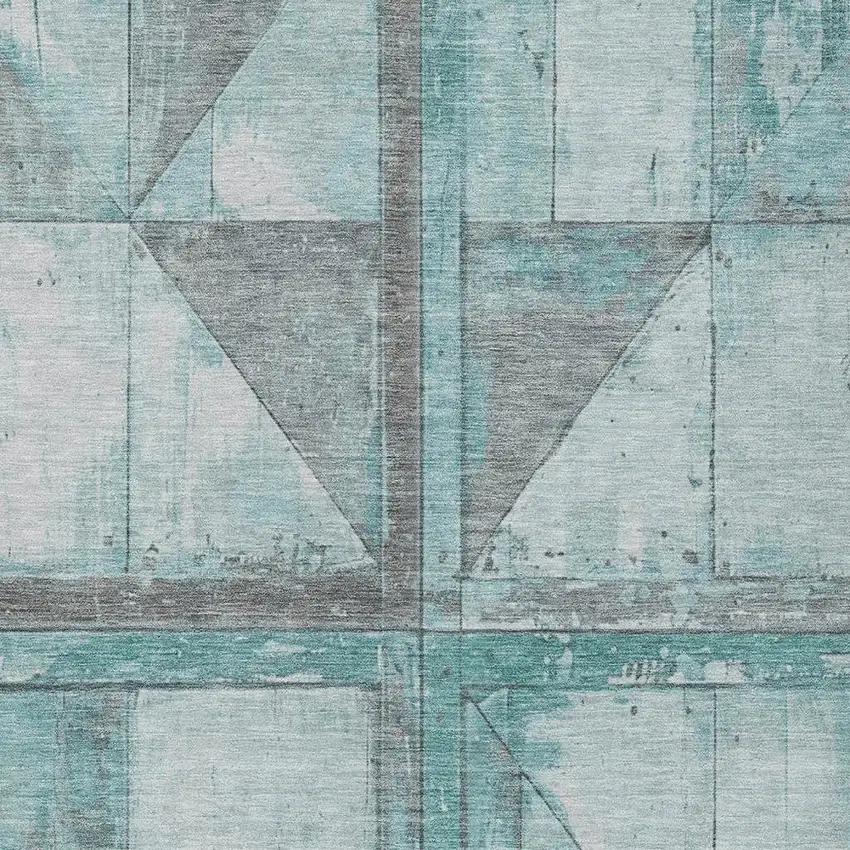Teal Blue And Gray Geometric Washable Indoor Outdoor Area Rug Photo 4
