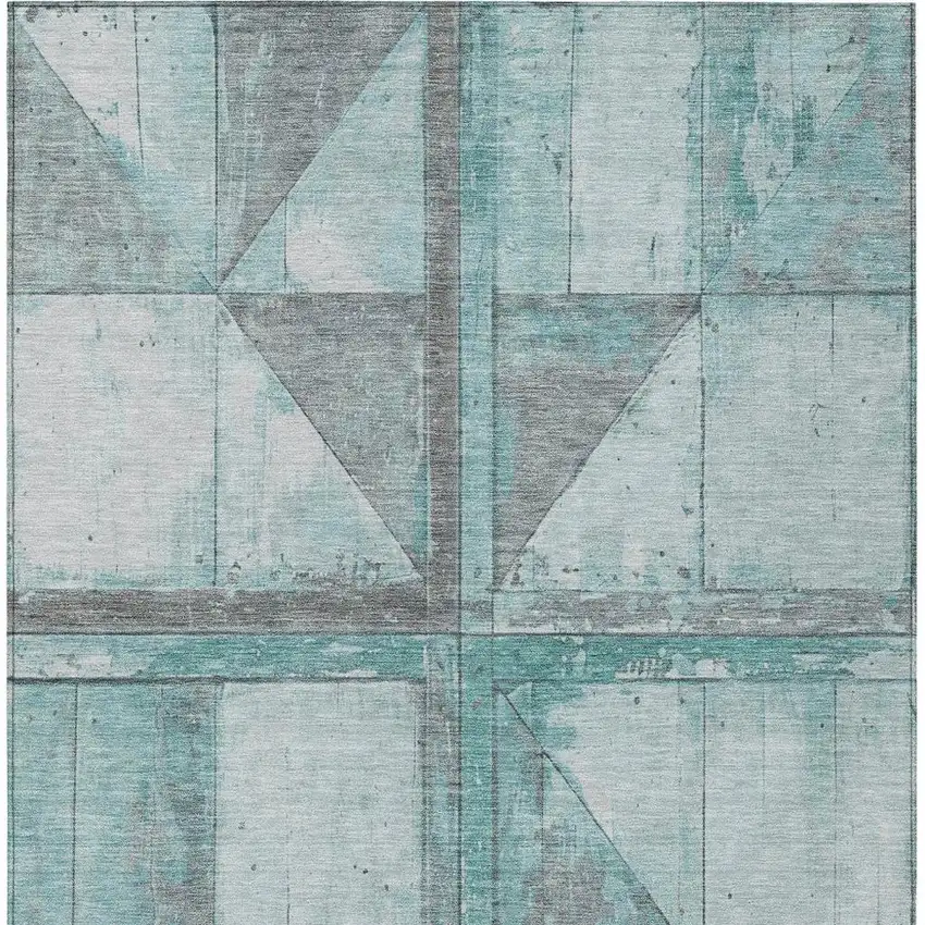 Teal Blue And Gray Geometric Washable Indoor Outdoor Area Rug Photo 4