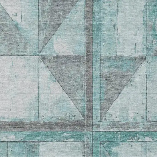 Teal Blue And Gray Geometric Washable Indoor Outdoor Area Rug Photo 3