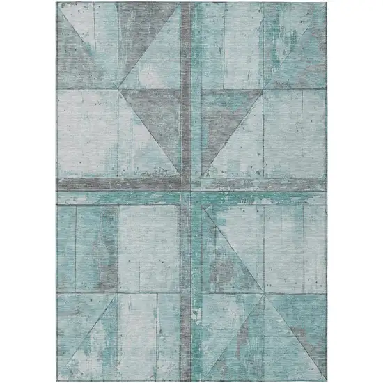 Teal Blue And Gray Geometric Washable Indoor Outdoor Area Rug Photo 1