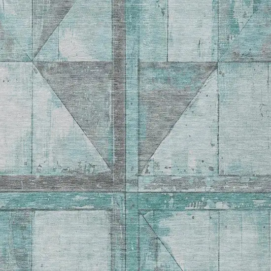Teal Blue And Gray Geometric Washable Indoor Outdoor Area Rug Photo 3