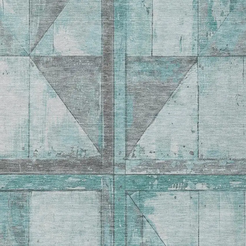 Teal Blue And Gray Geometric Washable Indoor Outdoor Area Rug Photo 3