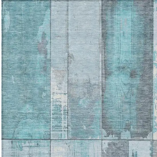 Teal Blue And Gray Geometric Washable Indoor Outdoor Area Rug Photo 3
