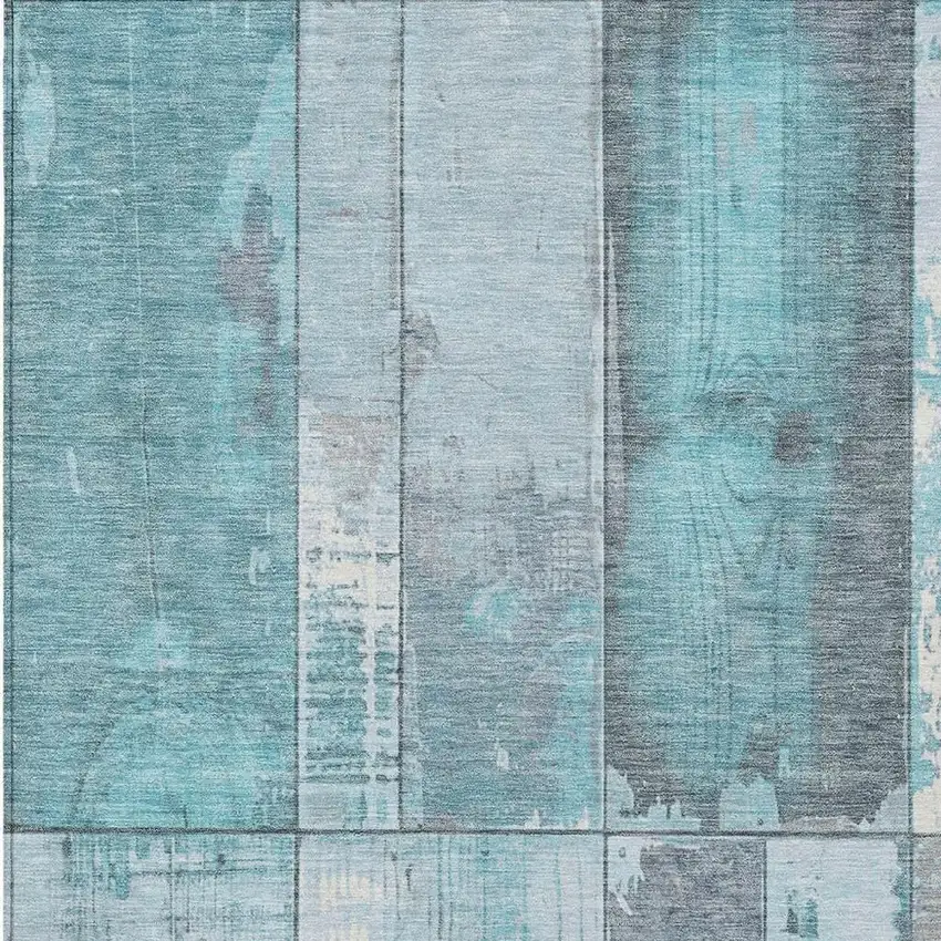Teal Blue And Gray Geometric Washable Indoor Outdoor Area Rug Photo 3