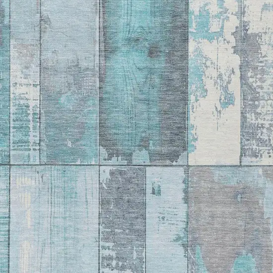 Teal Blue And Gray Geometric Washable Indoor Outdoor Area Rug Photo 3