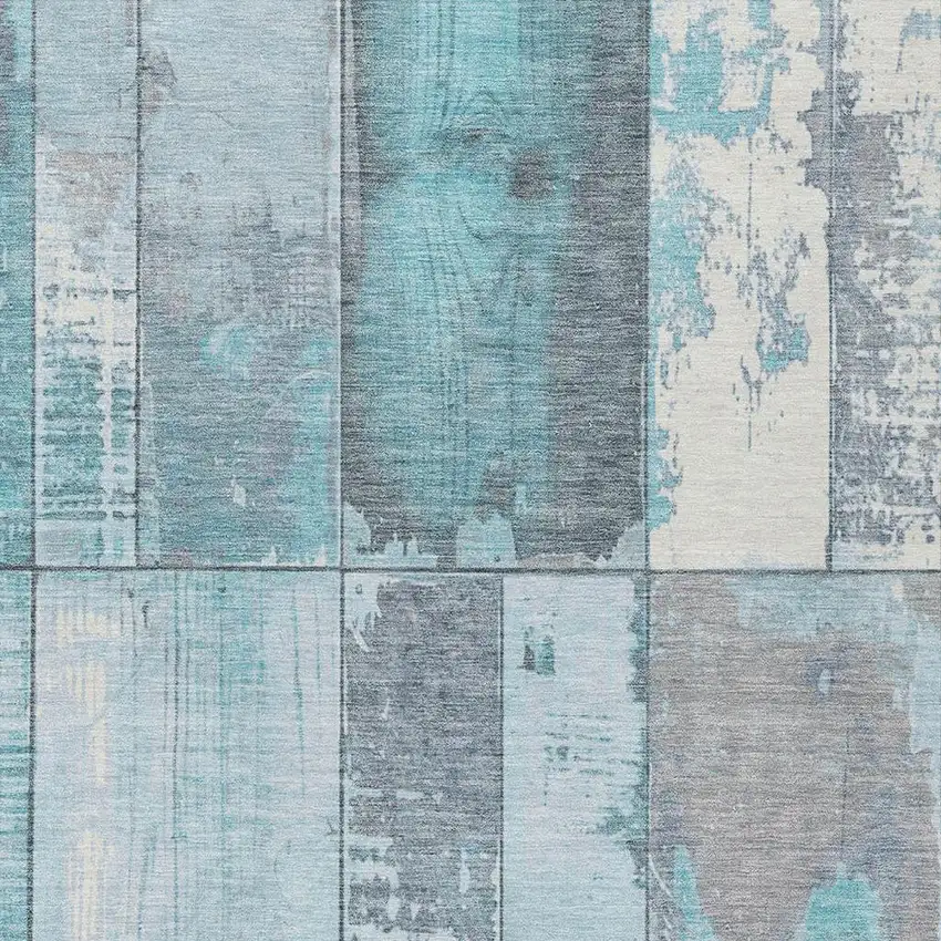 Teal Blue And Gray Geometric Washable Indoor Outdoor Area Rug Photo 3