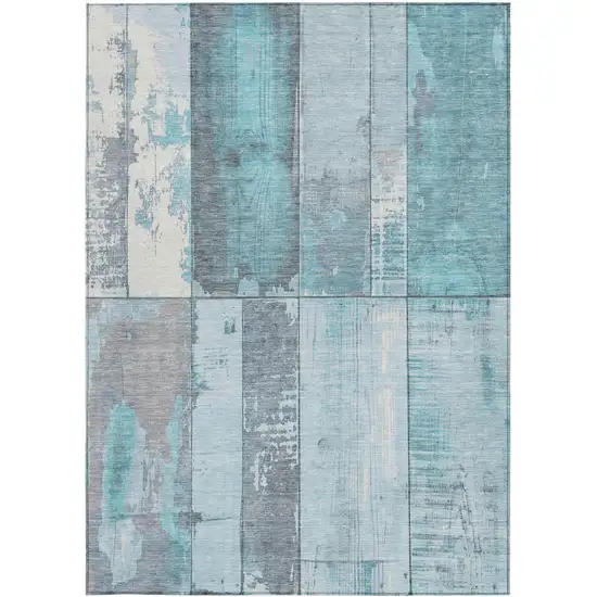 Teal Blue And Gray Geometric Washable Indoor Outdoor Area Rug Photo 9