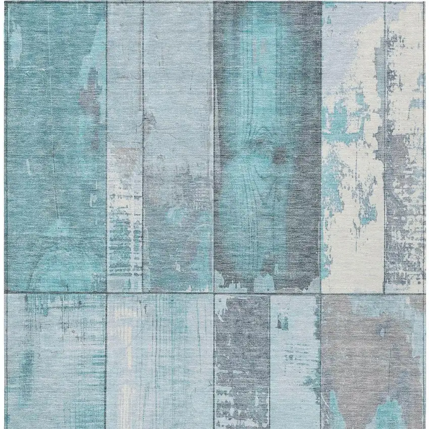 Teal Blue And Gray Geometric Washable Indoor Outdoor Area Rug Photo 4