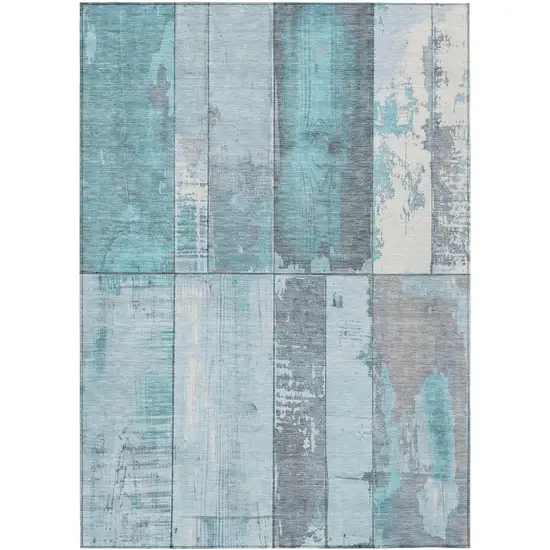 Teal Blue And Gray Geometric Washable Indoor Outdoor Area Rug Photo 1