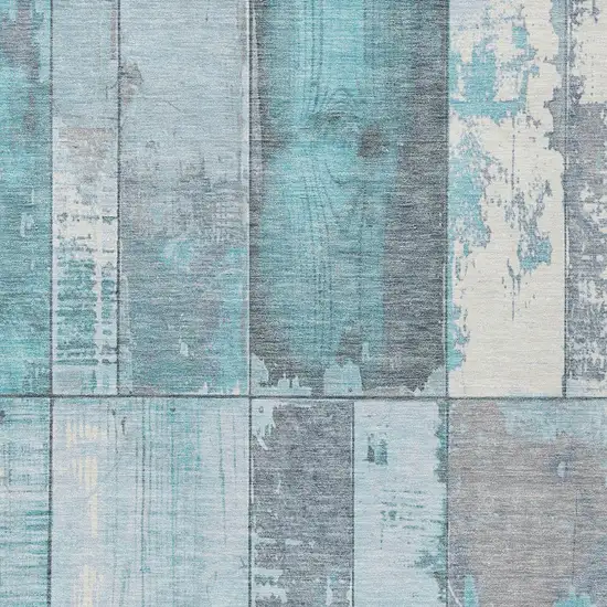 Teal Blue And Gray Geometric Washable Indoor Outdoor Area Rug Photo 9