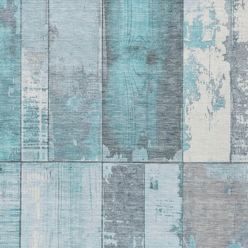 Teal Blue And Gray Geometric Washable Indoor Outdoor Area Rug Photo 9