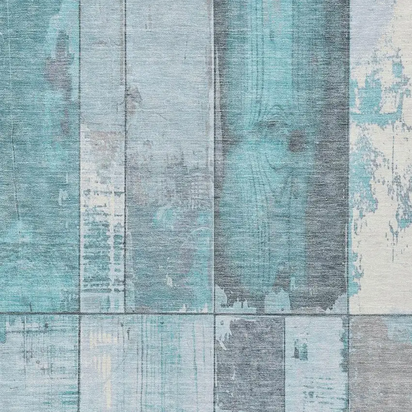 Teal Blue And Gray Geometric Washable Indoor Outdoor Area Rug Photo 3