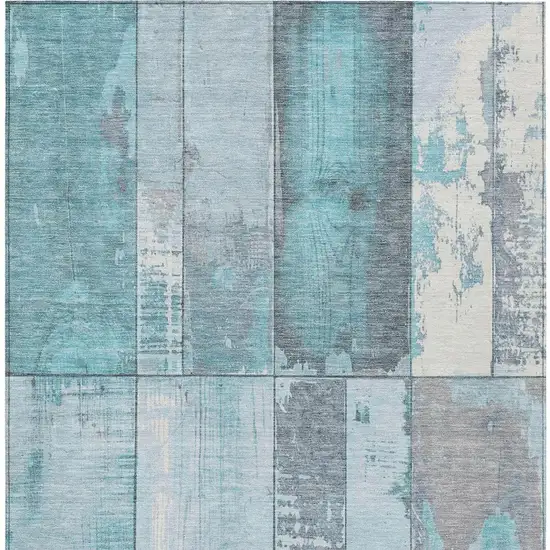 Teal Blue And Gray Geometric Washable Indoor Outdoor Area Rug Photo 4