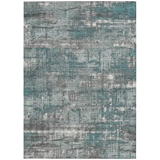 Teal Blue And Gray Geometric Washable Indoor Outdoor Area Rug Photo 9