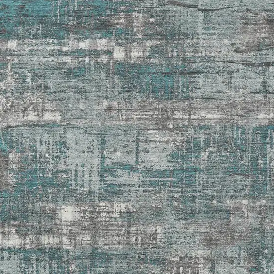 Teal Blue And Gray Geometric Washable Indoor Outdoor Area Rug Photo 3