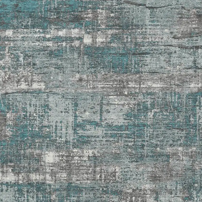 Teal Blue And Gray Geometric Washable Indoor Outdoor Area Rug Photo 3
