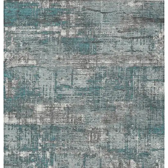 Teal Blue And Gray Geometric Washable Indoor Outdoor Area Rug Photo 4