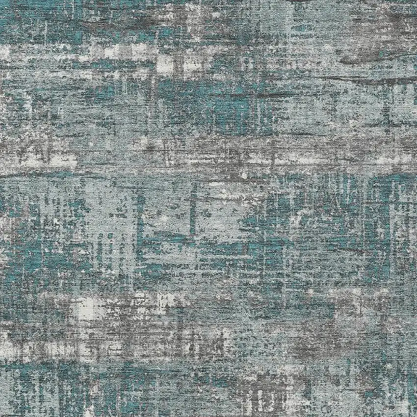 Teal Blue And Gray Geometric Washable Indoor Outdoor Area Rug Photo 3