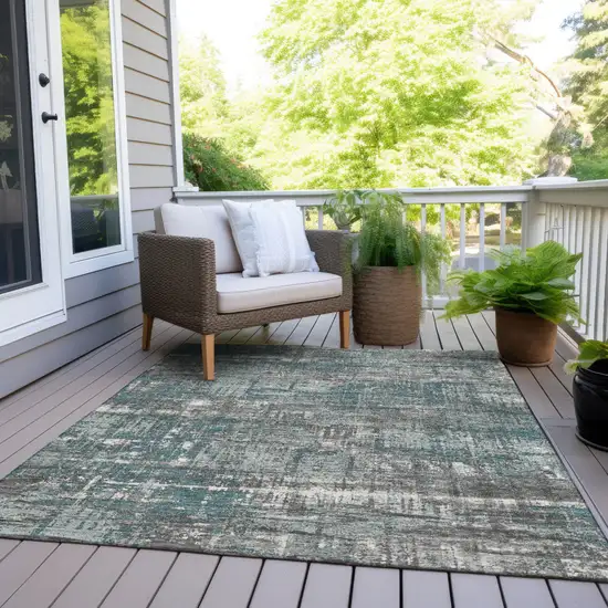 Teal Blue And Gray Geometric Washable Indoor Outdoor Area Rug Photo 8
