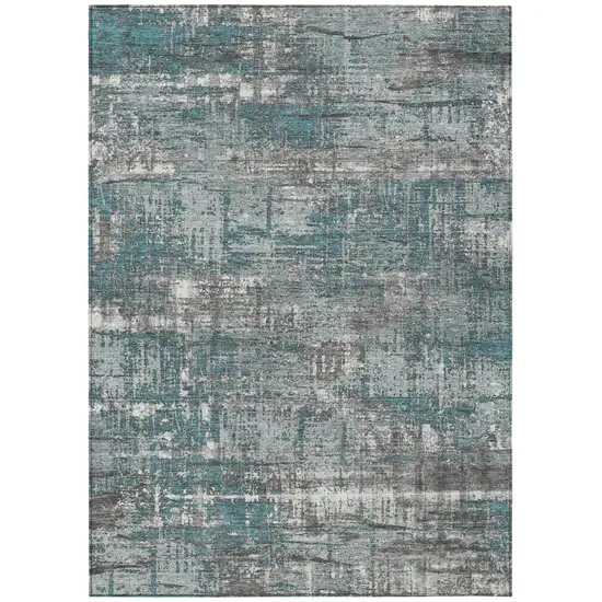 Teal Blue And Gray Geometric Washable Indoor Outdoor Area Rug Photo 1