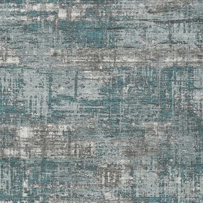 Teal Blue And Gray Geometric Washable Indoor Outdoor Area Rug Photo 3