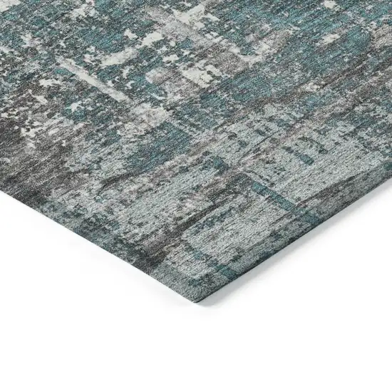 Teal Blue And Gray Geometric Washable Indoor Outdoor Area Rug Photo 9