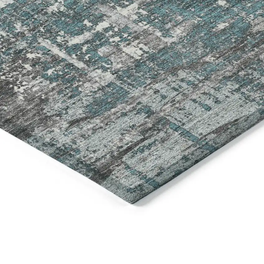 Teal Blue And Gray Geometric Washable Indoor Outdoor Area Rug Photo 9