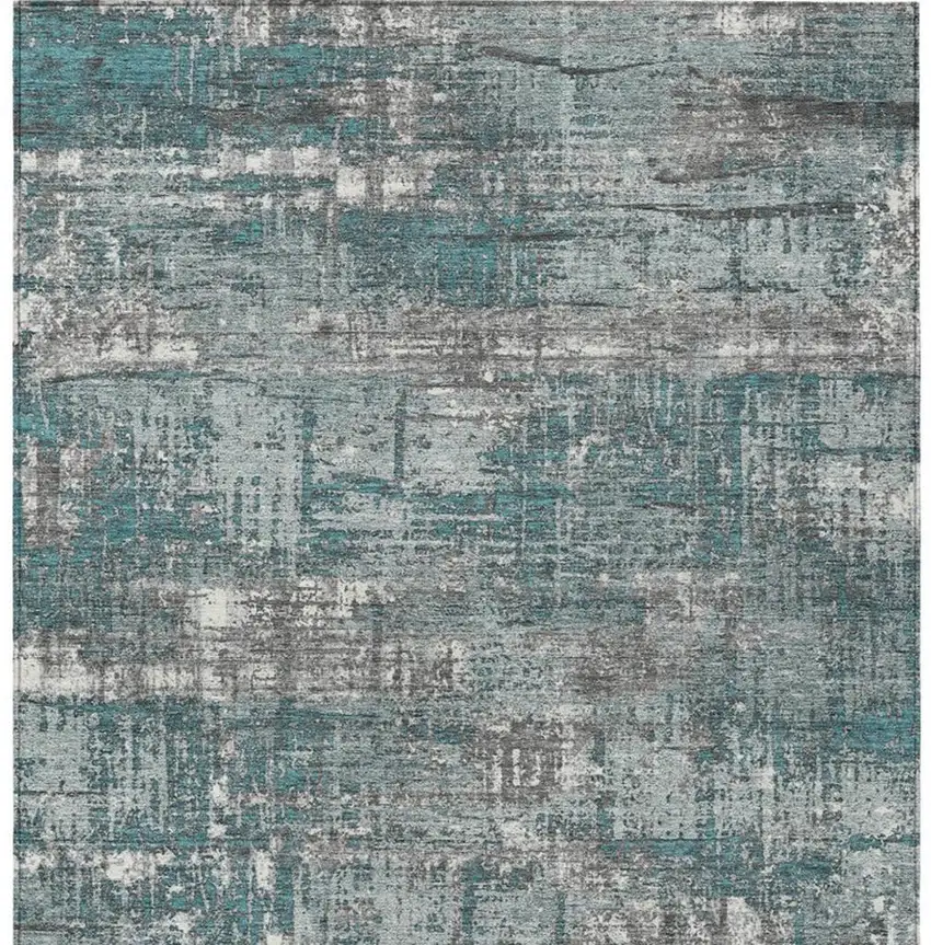 Teal Blue And Gray Geometric Washable Indoor Outdoor Area Rug Photo 4