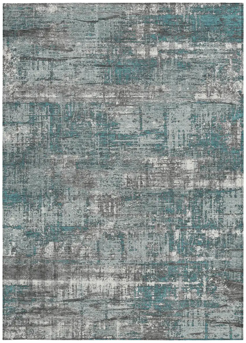 Teal Blue And Gray Geometric Washable Indoor Outdoor Area Rug Photo 9