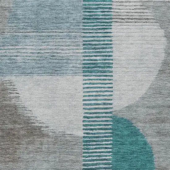 Teal Blue And Gray Geometric Washable Indoor Outdoor Area Rug Photo 3