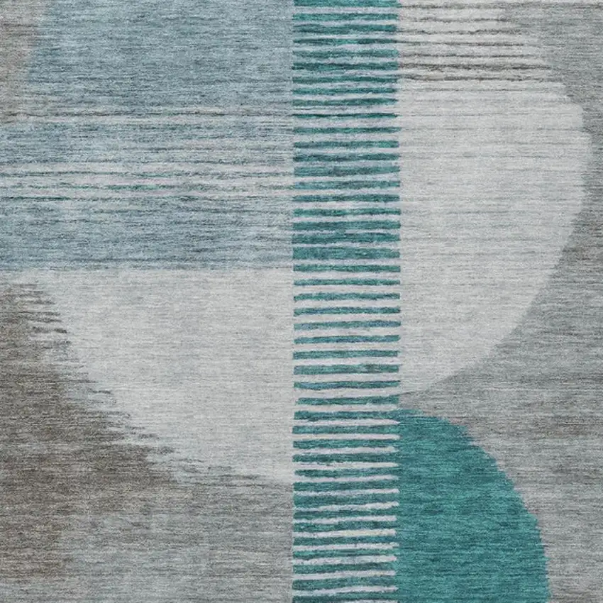 Teal Blue And Gray Geometric Washable Indoor Outdoor Area Rug Photo 3