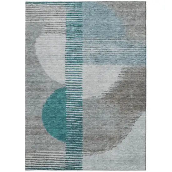 Teal Blue And Gray Geometric Washable Indoor Outdoor Area Rug Photo 3