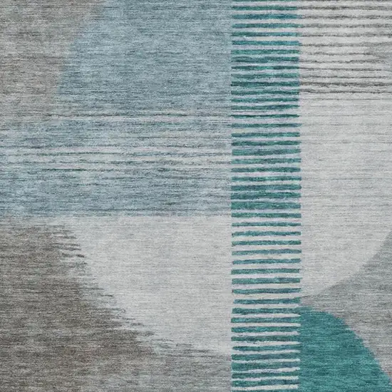 Teal Blue And Gray Geometric Washable Indoor Outdoor Area Rug Photo 4