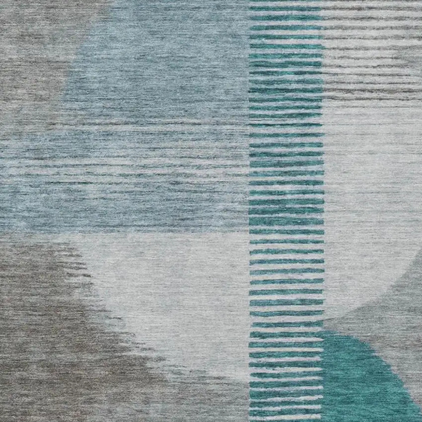 Teal Blue And Gray Geometric Washable Indoor Outdoor Area Rug Photo 4