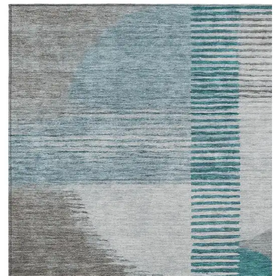 Teal Blue And Gray Geometric Washable Indoor Outdoor Area Rug Photo 3