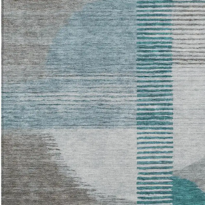 Teal Blue And Gray Geometric Washable Indoor Outdoor Area Rug Photo 3