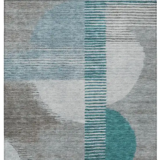 Teal Blue And Gray Geometric Washable Indoor Outdoor Area Rug Photo 4