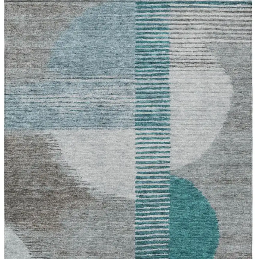 Teal Blue And Gray Geometric Washable Indoor Outdoor Area Rug Photo 4