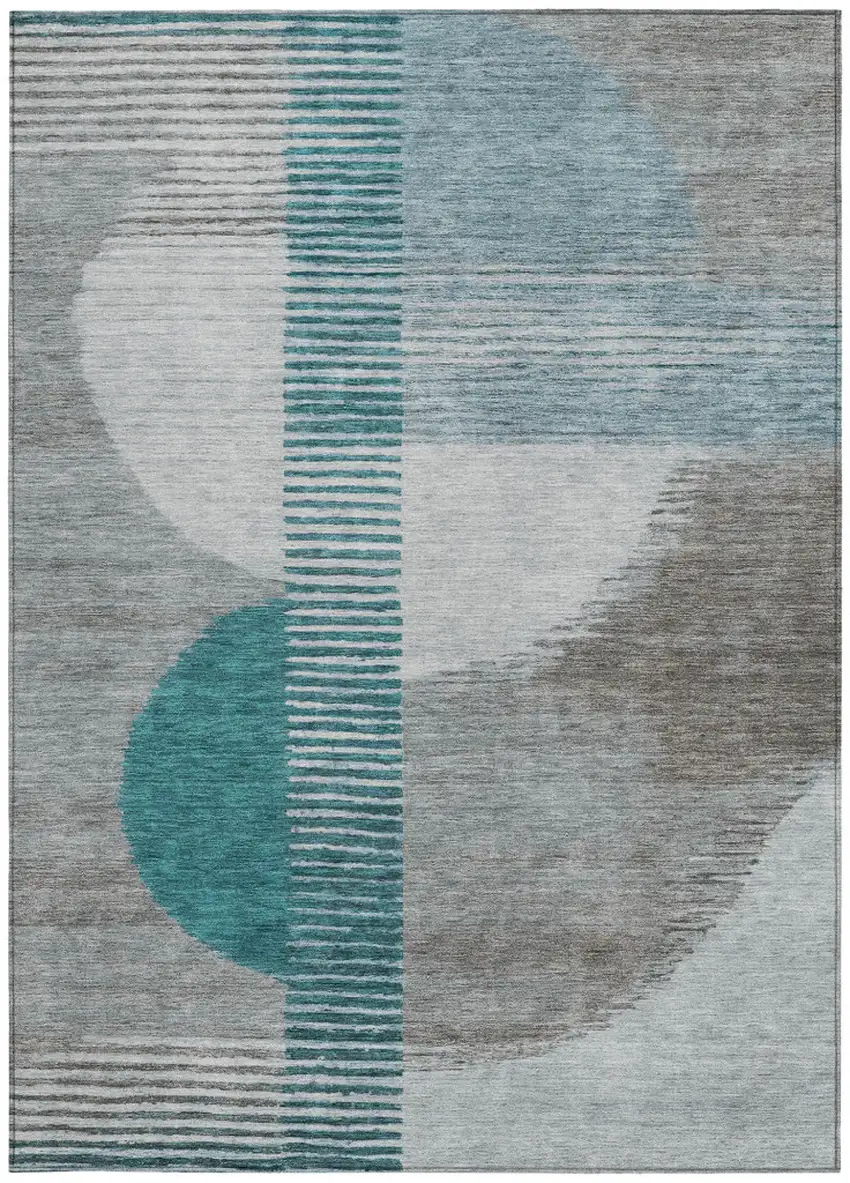 Teal Blue And Gray Geometric Washable Indoor Outdoor Area Rug Photo 4