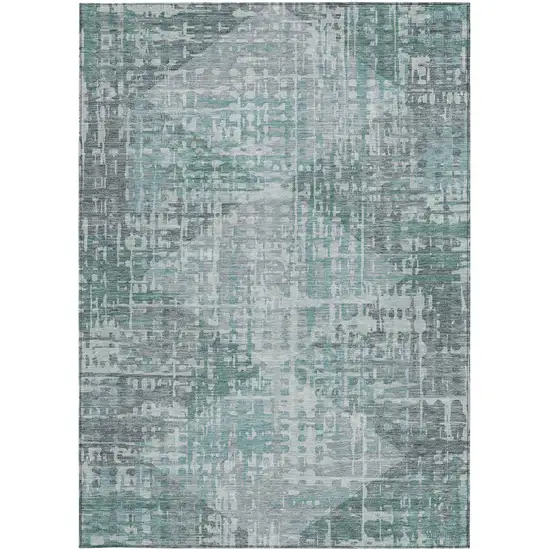 Teal Blue And Gray Geometric Washable Indoor Outdoor Area Rug Photo 3