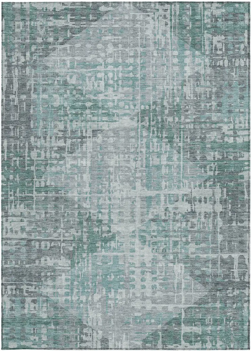 Teal Blue And Gray Geometric Washable Indoor Outdoor Area Rug Photo 3