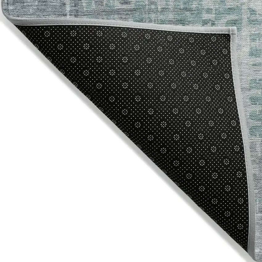 Teal Blue And Gray Geometric Washable Indoor Outdoor Area Rug Photo 7