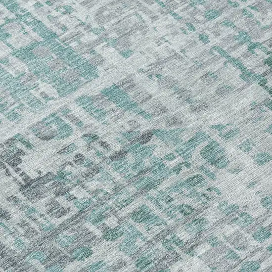 Teal Blue And Gray Geometric Washable Indoor Outdoor Area Rug Photo 8